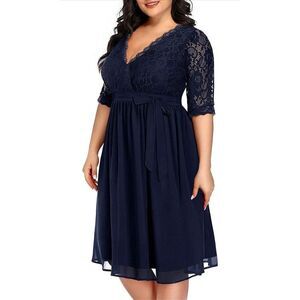 NEW Lace Chiffon Wrap Wedding Guest Midi Dress 22